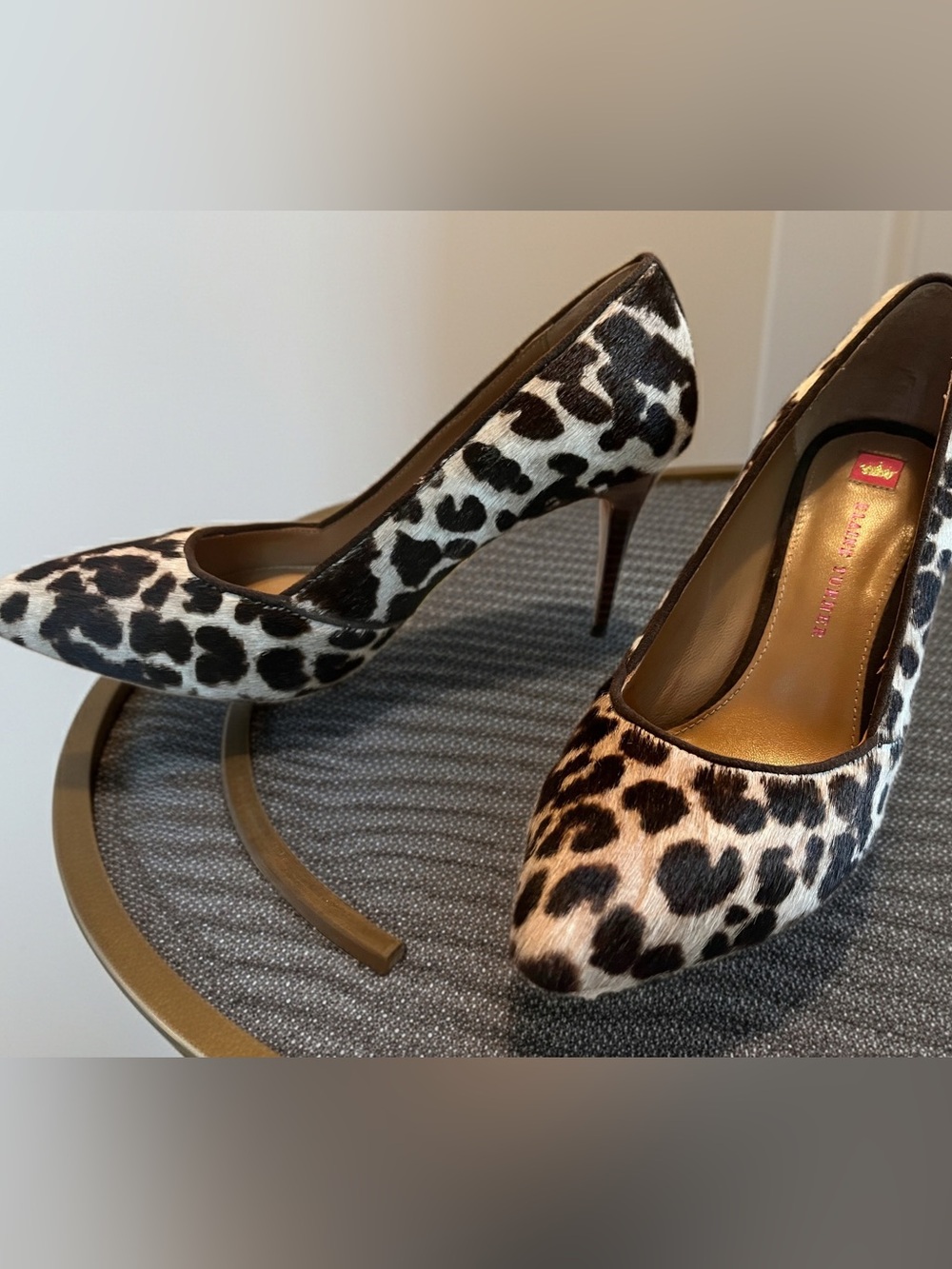 Elaine Turner Leopard-Print Pointed Toe Heels in Black and Brown